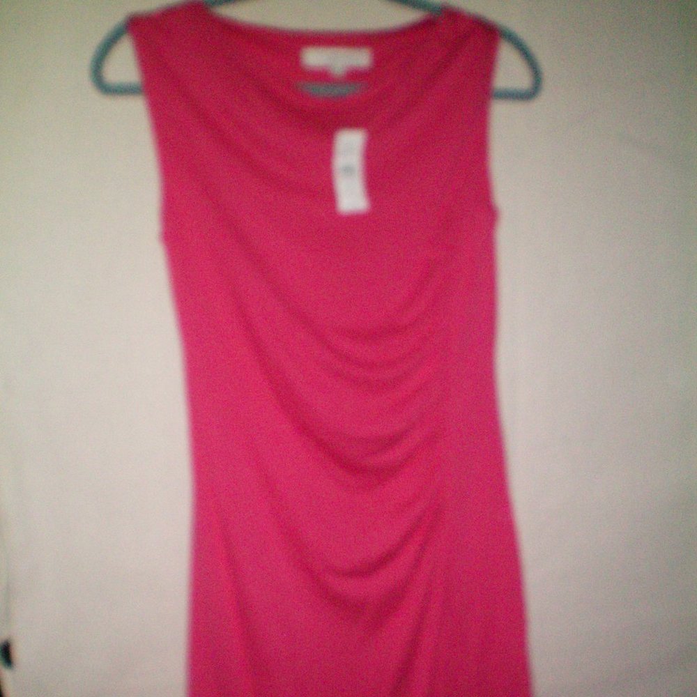 LOFT Side Ruched Shift Jersey Dress Pink Sleeveles